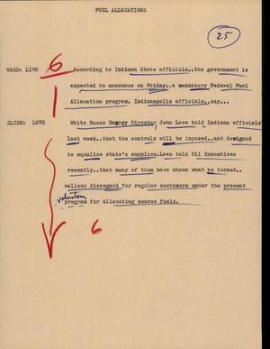 Primary view of object titled '[News Script: Fuel Allocations]'.