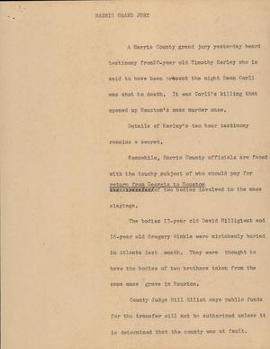 Primary view of object titled '[News Script: Harris Grand Jury]'.