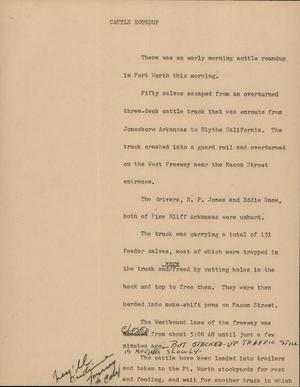 Primary view of object titled '[News Script: Cattle Roundup]'.
