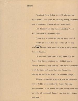 Primary view of object titled '[News Script: Storms]'.