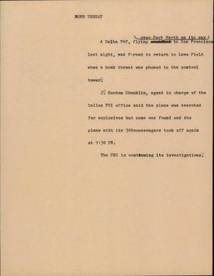 Primary view of object titled '[News Script: Bomb Threat]'.