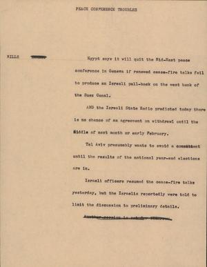 Primary view of object titled '[News Script: Peace Conference Troubles]'.