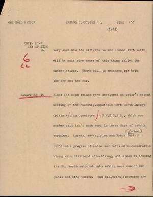 Primary view of object titled '[News Script: Energy Committee]'.