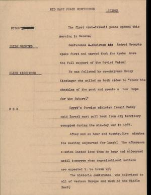 Primary view of object titled '[News Script: Mid East Peace Conference]'.