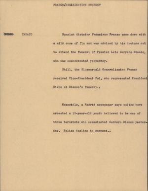 Primary view of object titled '[News Script: Franco/Assassination Suspect]'.