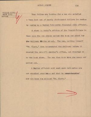 Primary view of object titled '[News Script: Baylor Bilked]'.