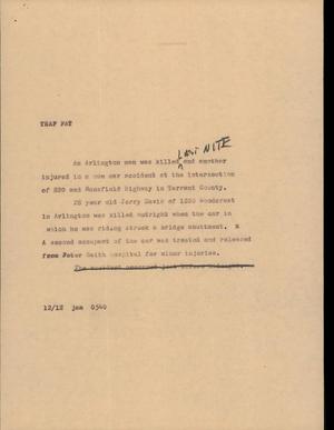 Primary view of object titled '[News Script: Traf Fat]'.