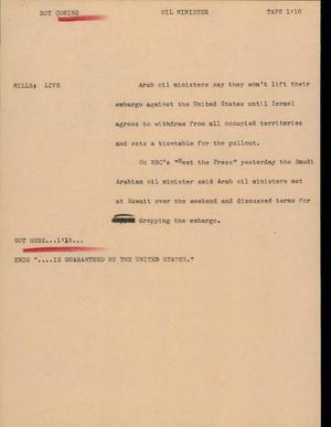 Primary view of object titled '[News Script: Oil Minister]'.