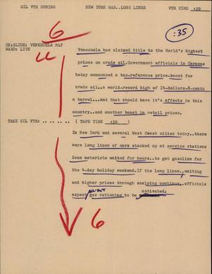 Primary view of object titled '[News Script: New York Gas Long Lines]'.