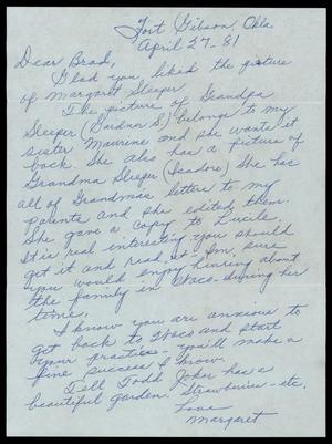 Primary view of object titled '[Letter from Margaret Laswell to Dr. Todd Bradford Willis, April 27, 1981]'.