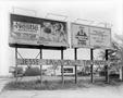 Photograph: [A sign under two billboards]