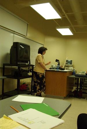 Primary view of object titled '[Kathy Dreyer speaks at 2003 CPS training event]'.