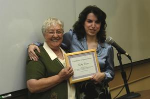 Primary view of object titled '[Elsie Wiley presents award to Kathy Dreyer, 1]'.