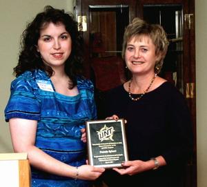 Primary view of object titled '[Kathy Dreyer and Pamela Sybert pose with award]'.