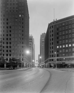 Primary view of object titled '[7th Street looking West from Burk Burnett Park]'.