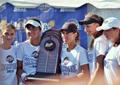 Thumbnail image of item number 1 in: '[Mean Green tennis team poses with Sun Belt award, 1]'.