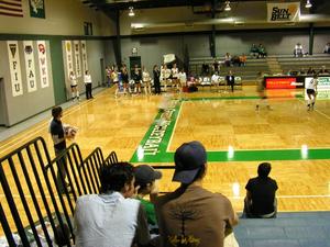 Primary view of object titled '[2006 Sun Belt volleyball conference, view from stands]'.