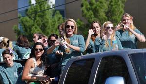 Primary view of object titled '[Kappa Delta members at 2012 Homecoming Parade, 1]'.