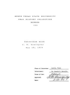 Primary view of object titled 'Oral History Interview with George M. Hemingway, May 18, 1974'.