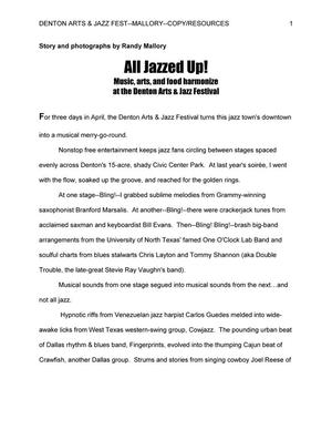 Primary view of object titled 'All Jazzed Up!: Music, arts, and food harmonize at the Denton Arts & Jazz Festival'.