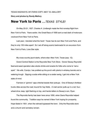 Primary view of object titled 'New York to Paris ...Texas style!'.