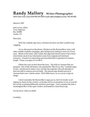 Primary view of object titled '[Letter from Randy Mallory to Jack Lowry, March 6, 1997]'.