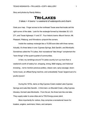 Primary view of object titled 'Tri-Lakes: 3 lakes + 4 towns = a weekend of watersports and charm'.