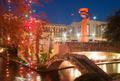 Thumbnail image of item number 1 in: '[Holiday lights on the San Antonio River Walk Bridge]'.