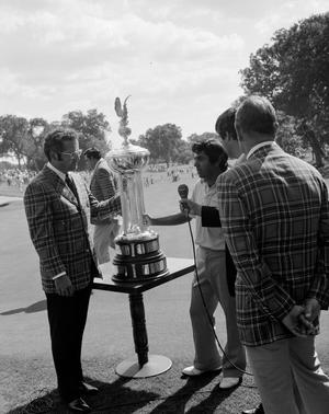Primary view of object titled '[Rod Curl being interviewed after the Colonial National Invitational]'.