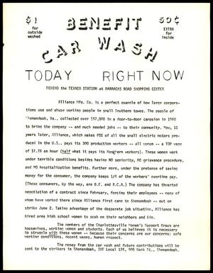Primary view of object titled 'Charlottesville Women's Support Group Benefit Car Wash for striking Shenandoah workers'.