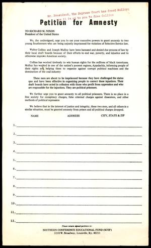 Primary view of object titled 'Petition for Amnesty to Richard M. Nixon'.