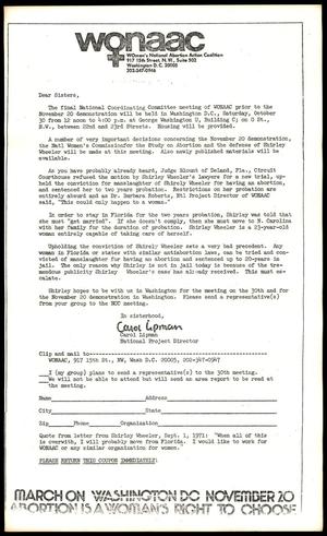 Primary view of object titled 'Letter from the Woman's National Abortion Action Coalition (WONAAC) invitation to the final National Coordinating Committee meeting'.