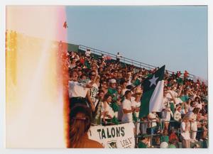 Primary view of object titled '[UNT flag displayed by members of Talons at a football game]'.