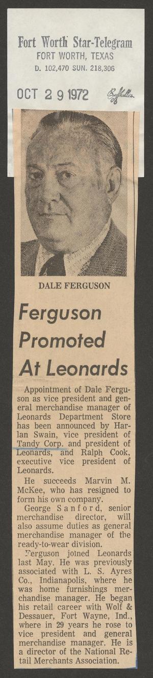 Primary view of object titled '[Clipping: Ferguson Promoted At Leonard's]'.