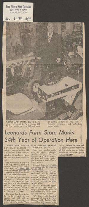Primary view of object titled '[Clipping: Leonard's Farm Store Marks 34th Year of Operation Here]'.