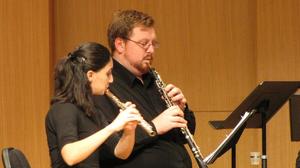 Primary view of object titled '[Marisa Kelegian and Joseph Ryan Estes perform Quintet for Winds, Op. 45, 2]'.