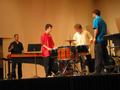 Thumbnail image of item number 1 in: '[Three men around a drum set and one man at a xylophone, 2]'.