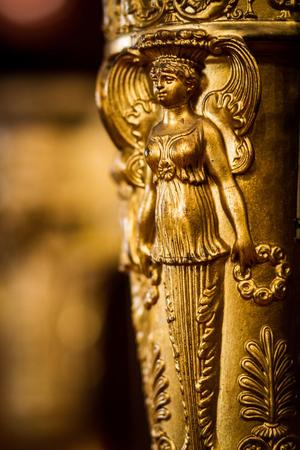 Primary view of object titled '[An angelic figure adorning a harp's column]'.