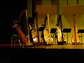 Primary view of [Four harpists wearing green performing on a stage]