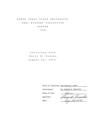 Primary view of object titled 'Oral History Interview with Harry W. Brooks, August 24, 1974'.
