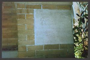 Primary view of object titled '[Inscribed corner stone on Moon Mansion]'.