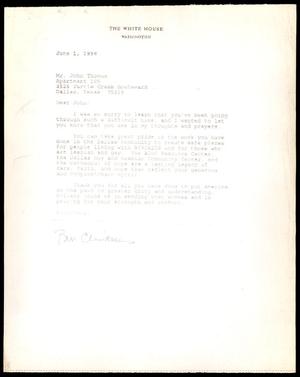 Primary view of object titled '[Photocopy of a letter from President Bill Clinton to John Thomas]'.