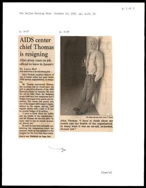 Primary view of object titled '[Clipping: AIDS center chief Thomas is resigning]'.