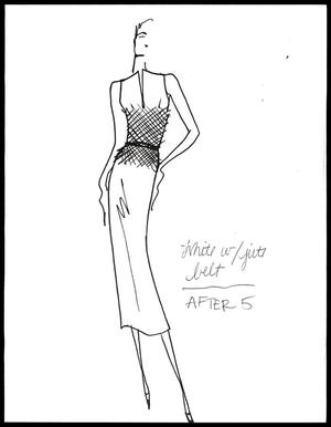 Primary view of object titled '[Sketch created by Michael Faircloth of a dress with a waist belt]'.