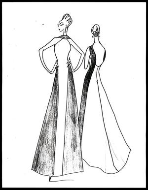 Primary view of object titled '[Sketch created by Michael Faircloth of a long dress, 2]'.