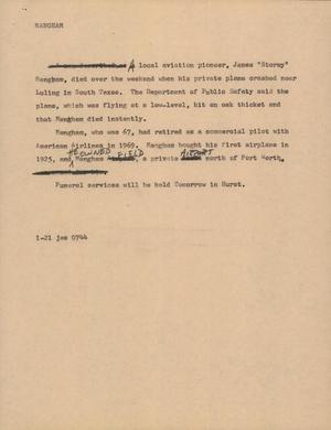 Primary view of object titled '[News Script: Mangham]'.