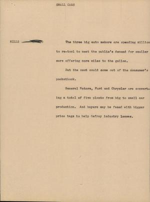 Primary view of object titled '[News Script: Small Cars]'.
