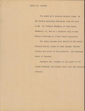 Primary view of object titled '[News Script: Local Dr. Crashes]'.