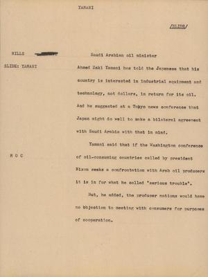 Primary view of object titled '[News Script: Yamani]'.