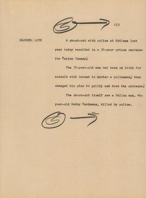 Primary view of object titled '[News Script: Shootout]'.